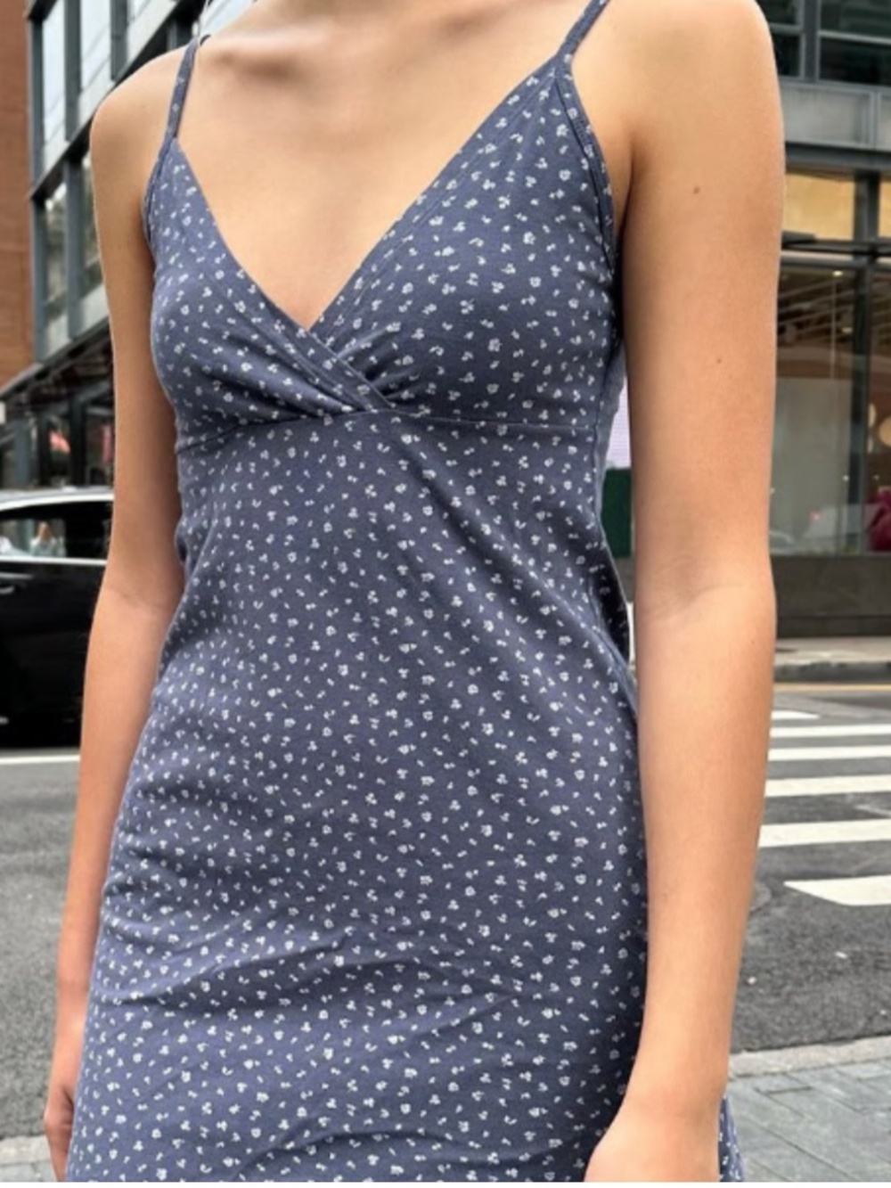 Brandy Melville Amara light blue floral print V neck wrap front dress-one size